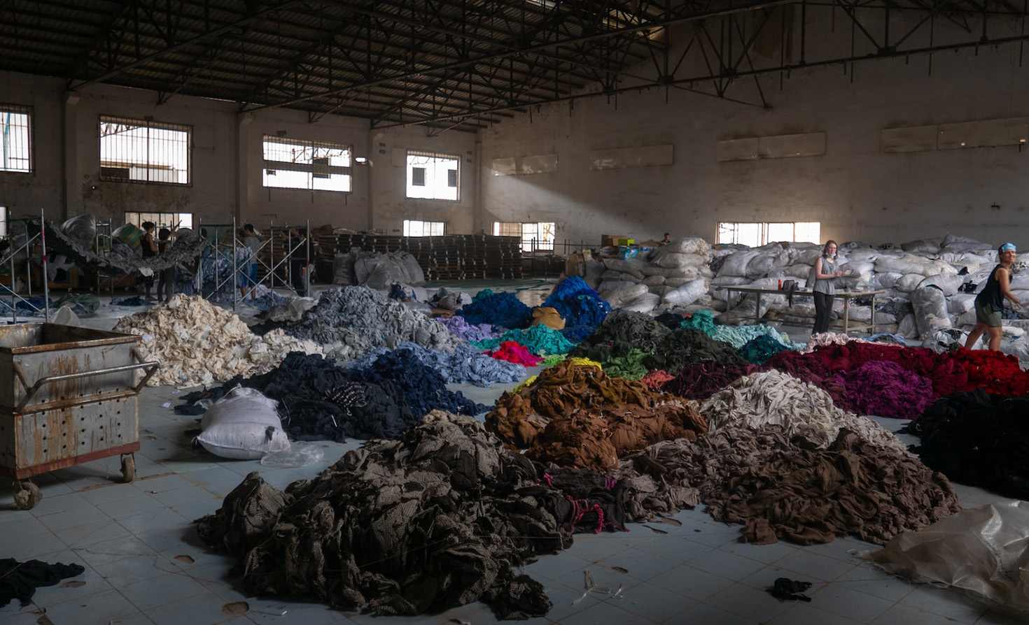 Sorting through hundreds of tons of clothing in an abandoned factory.